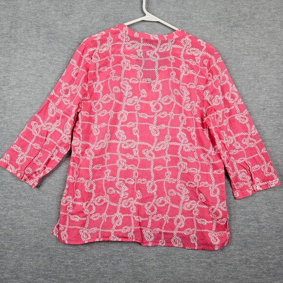 Share Talbots Women’s Size M Pink White Rope Printed V-neck 3/4 Sleeve Blouse - Picture 2 of 6